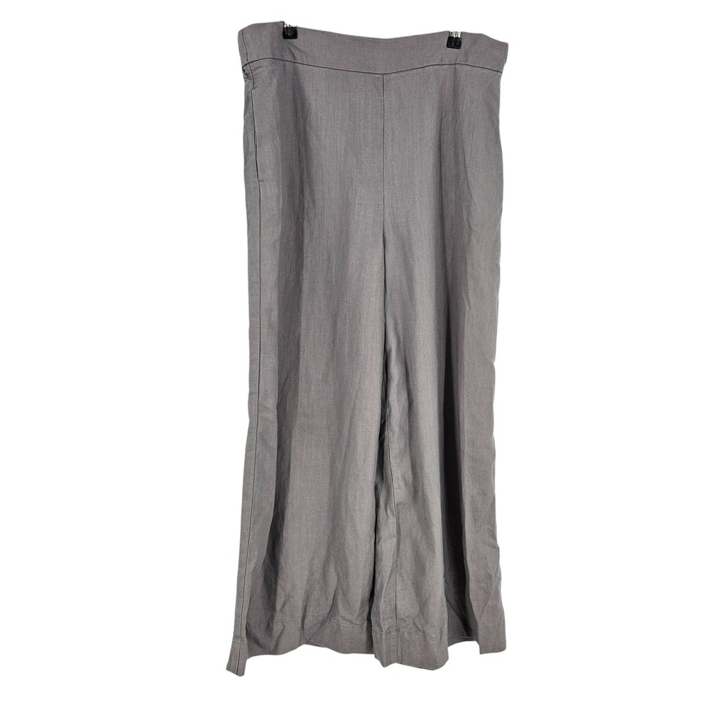 Point Sur Trousers Pants Gray Linen Wide Leg Cropped Lagenlook Pull On Size 12T
